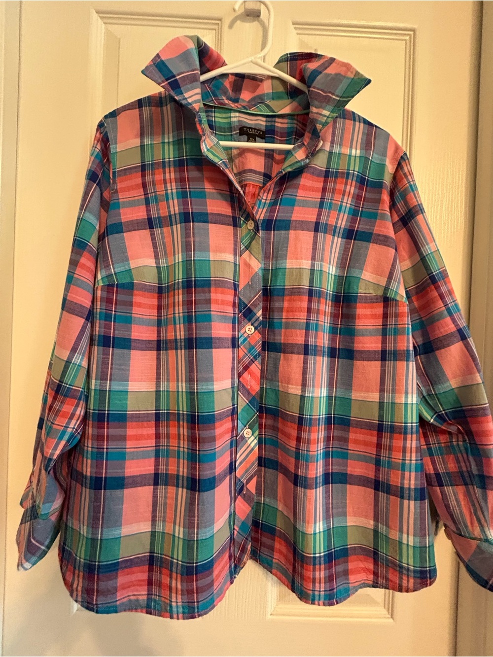 Talbots Plus Petite Madras Multicolor Plaid Button-Up Shirt